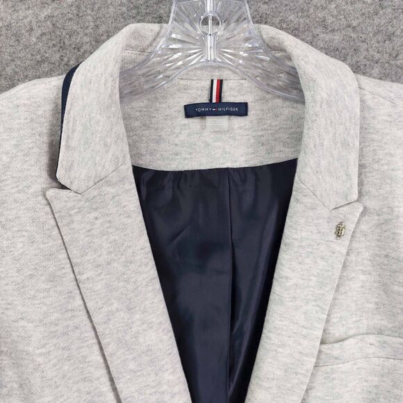 Tommy Hilfiger Blazer Women's Sz 16 Light Gray Elbow Patch One Button - Picture 3 of 12
